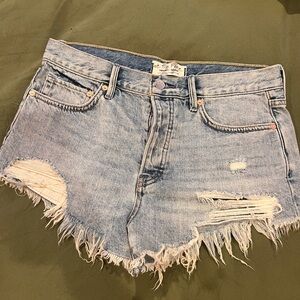 We The Free Light Blue Distressed Frayed Denim Shorts